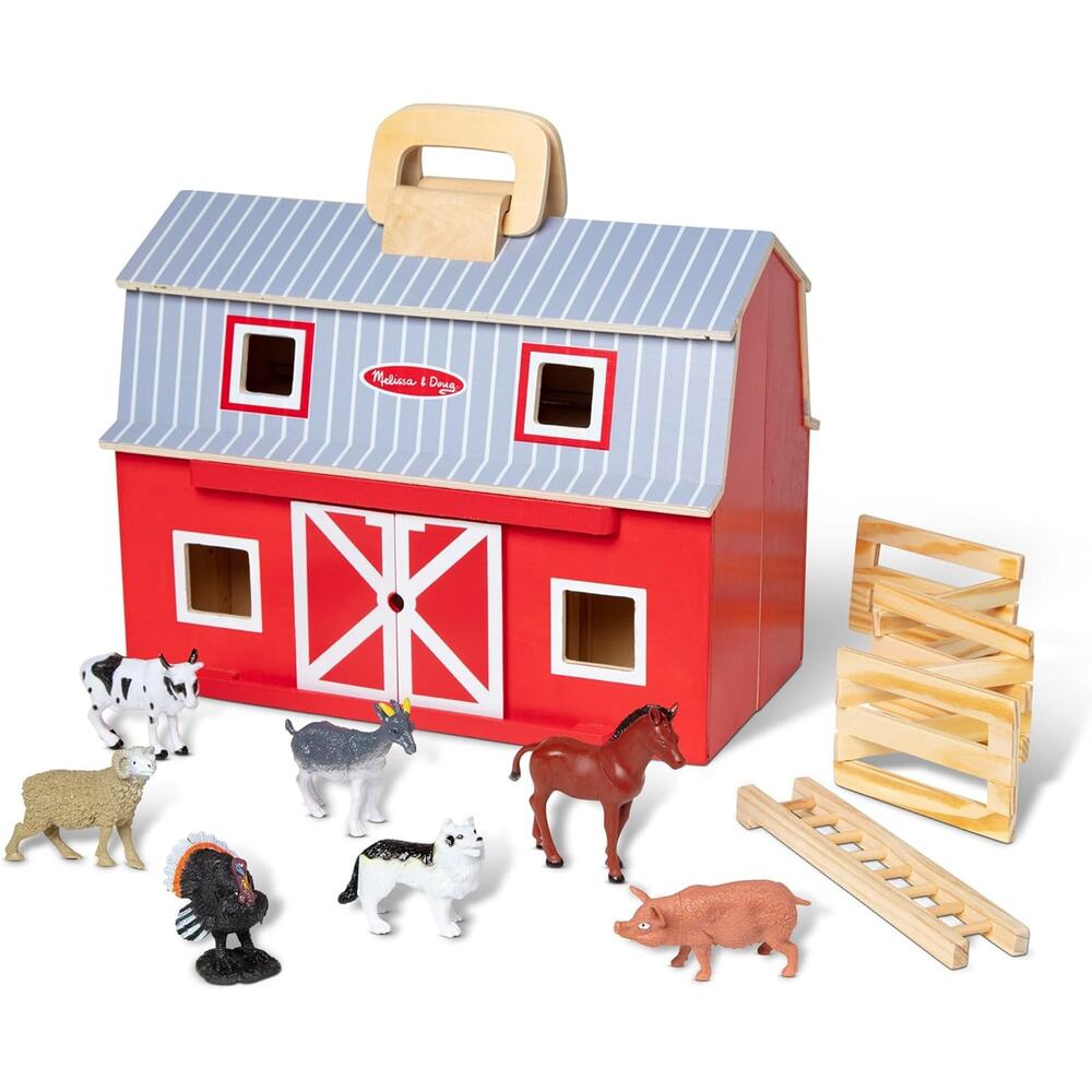 NEW Melissa & Doug Fold and Go Wooden Barn Play Set - 10pc NWT